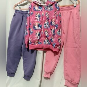 Unicorn Print Kids Jogger Set - Pink and Purple